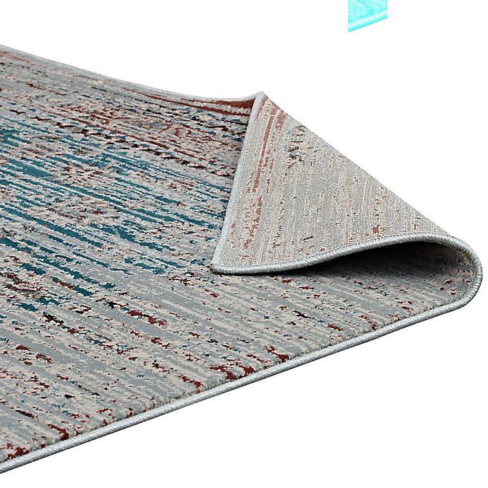 Hesper Distressed Contemporary Floral Lattice 8x10 Area Rug in Teal, Beige and Brown