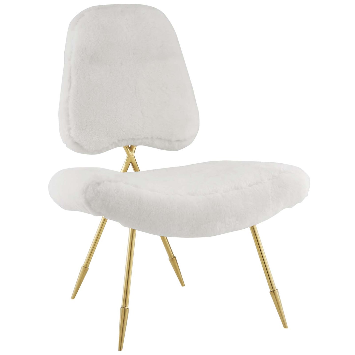 Ponder Upholstered Sheepskin Fur Lounge Chair in White