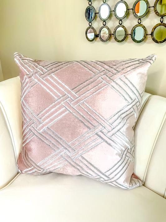 Margaux Blush Criss Cross Embroidered Pillow 24”x24”