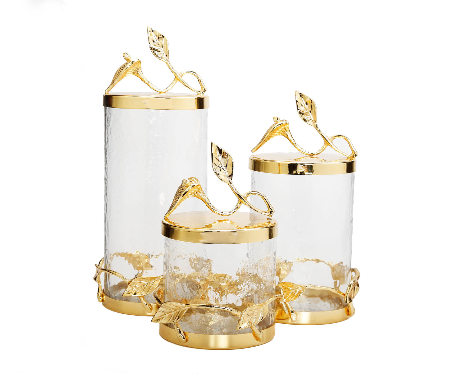 Medium Hammered Glass Canister with Gold Leaf Lid
