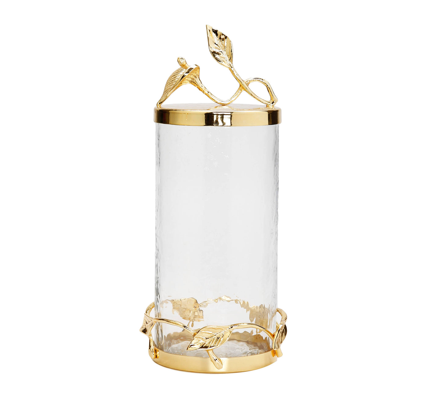 Large Hammered Glass Canister with Gold Leaf Lid