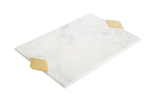 Marble Challah Tray with Gold Symmetrical Designs Handle