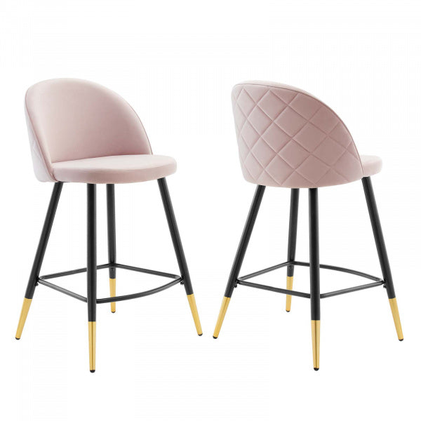 Cordial Performance Velvet Counter Stools - Set of 2 Pink