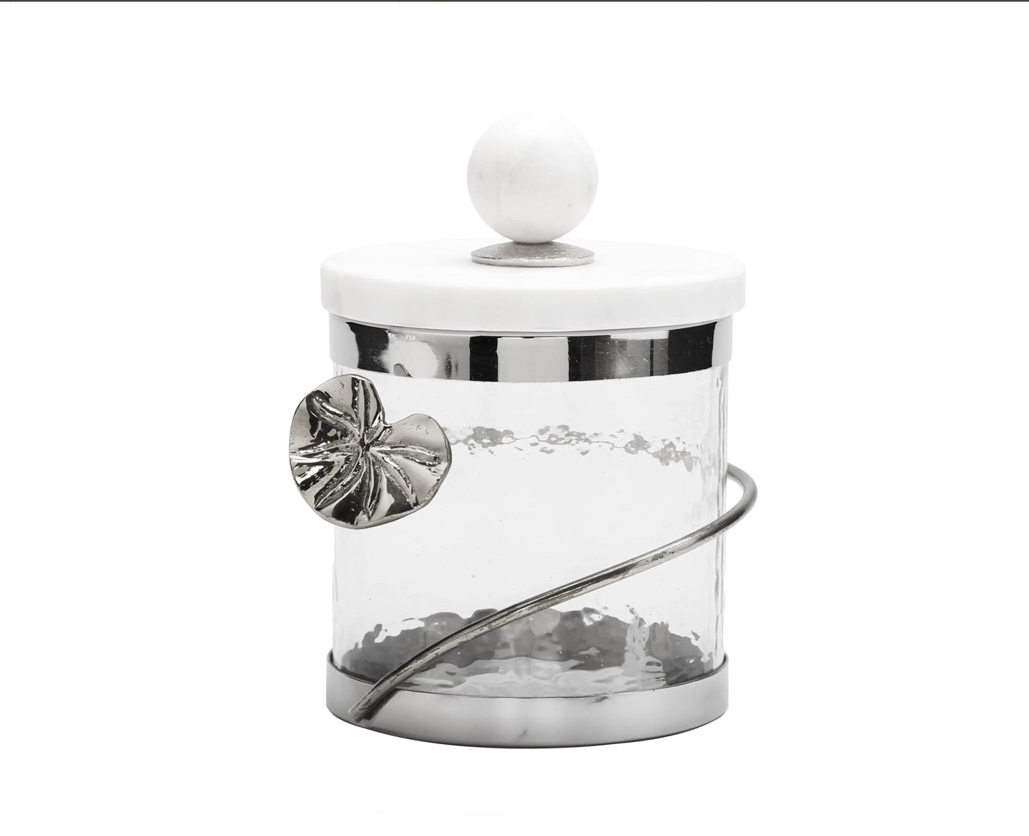 Silver Canister with Floral Lotus Art