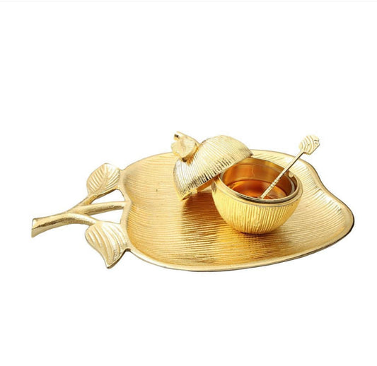 Gold Apple Shaped Dish with Removable all Purpose Jar