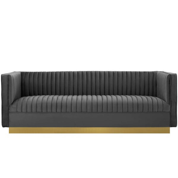 Sanguine Vertical Channel Tufted Performance Velvet Sofa in Gray