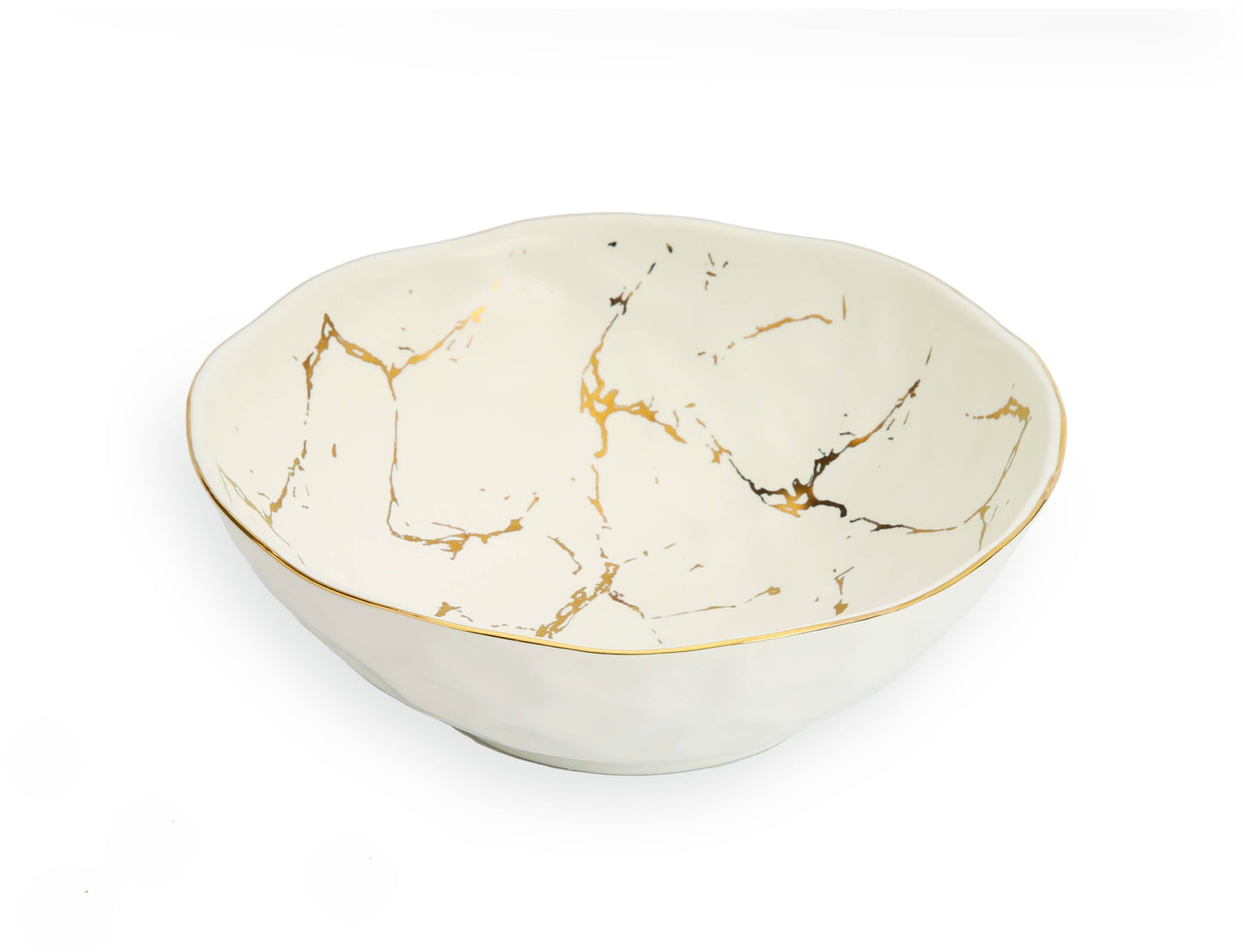 White Porcelain Bowl With Gold Design 7"D
