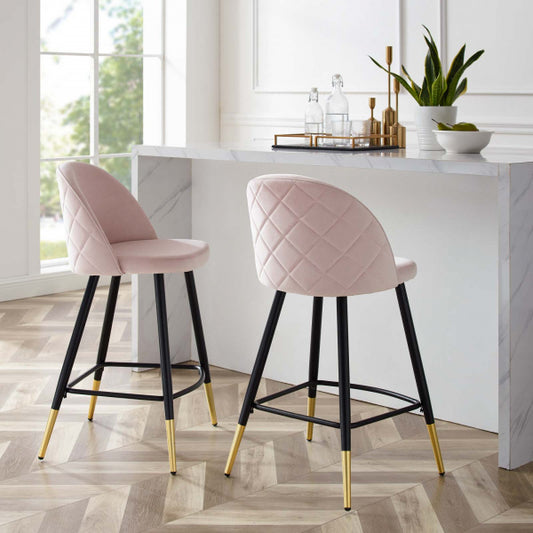 Cordial Performance Velvet Counter Stools - Set of 2 Pink
