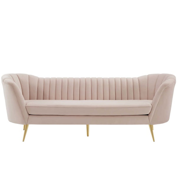 Opportunity Vertical Channel Tufted Curved Performance Velvet Sofa in Pink