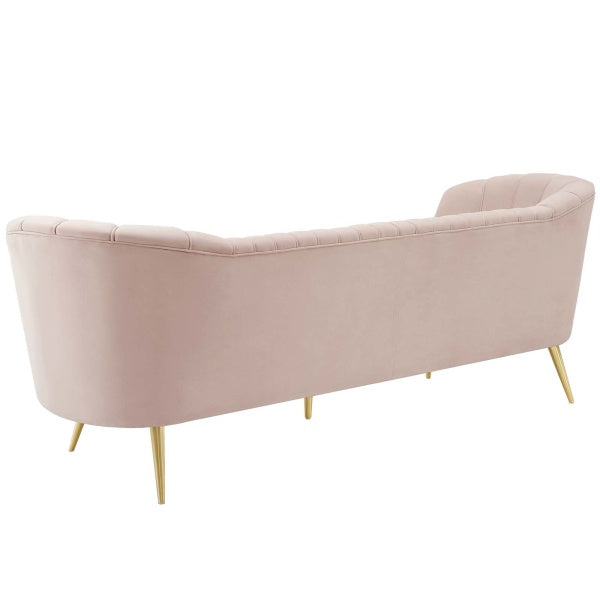 Opportunity Vertical Channel Tufted Curved Performance Velvet Sofa in Pink