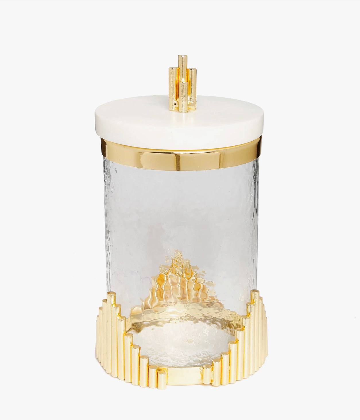 Glass Canister with Marble Lid and Symmetrical Gold Base