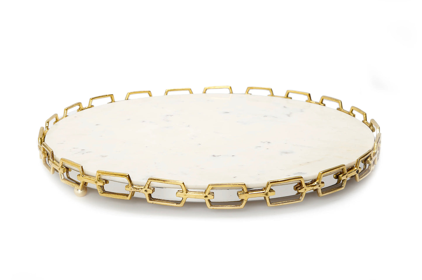 Round Marble Tray with Gold Chain Edge