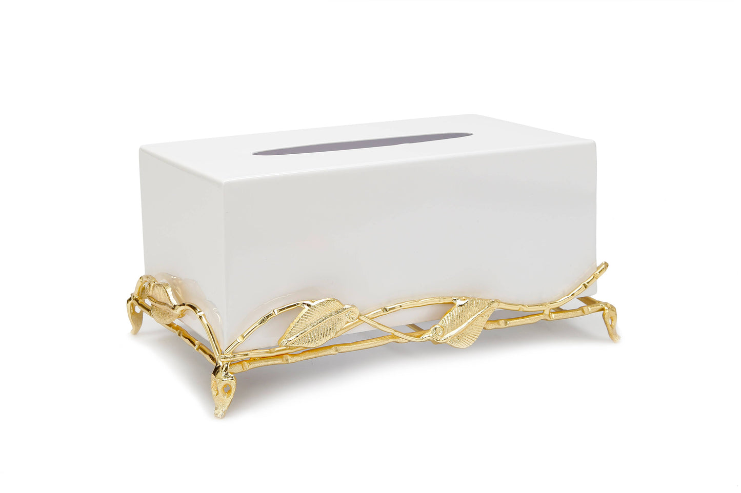 White Tissue Box on Gold Leaf Designed Base