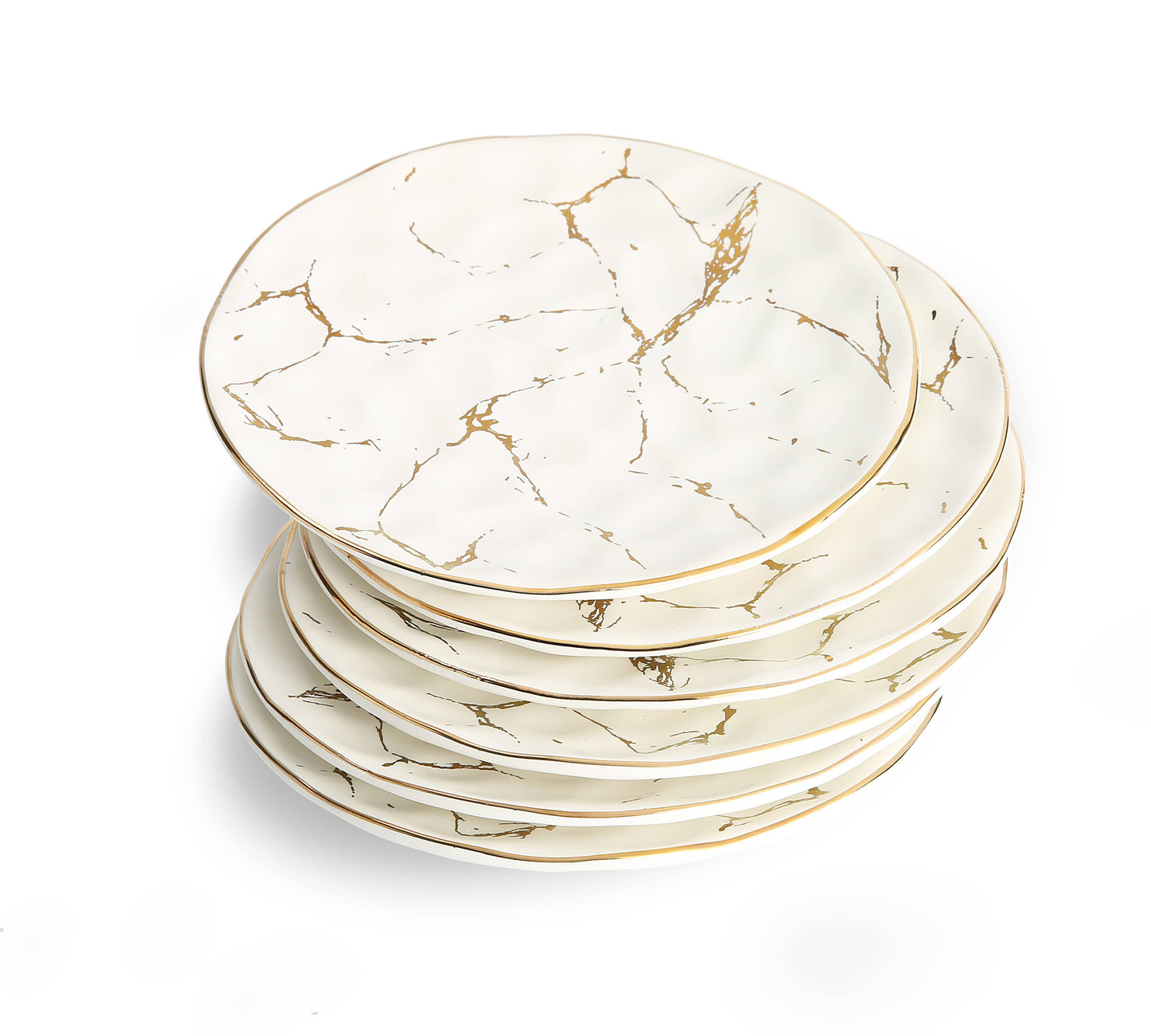Set Of Four (4) White Porcelain Salad Plates With Gold Design