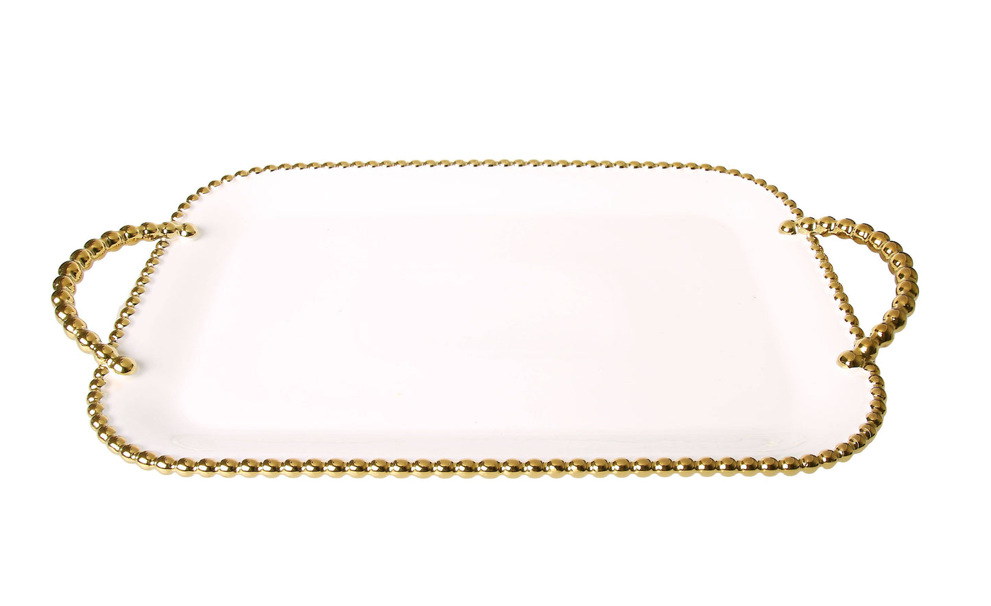 Porcelain Tray with Gold Beaded Borders and Handles