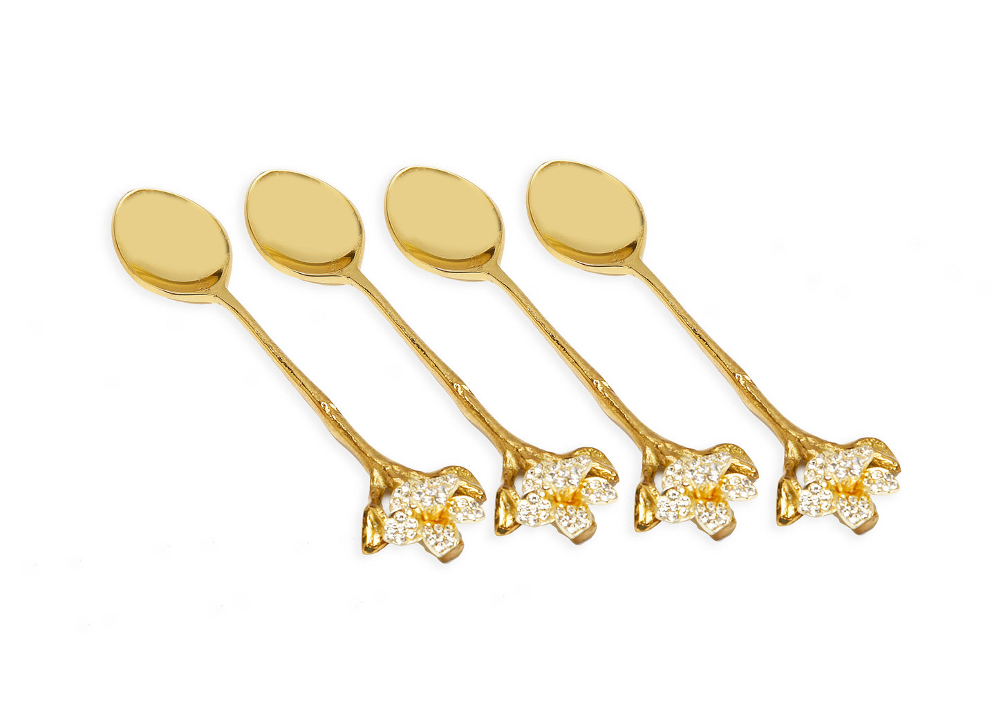 Gold Spoons with Jeweled Flowers - Set of Four